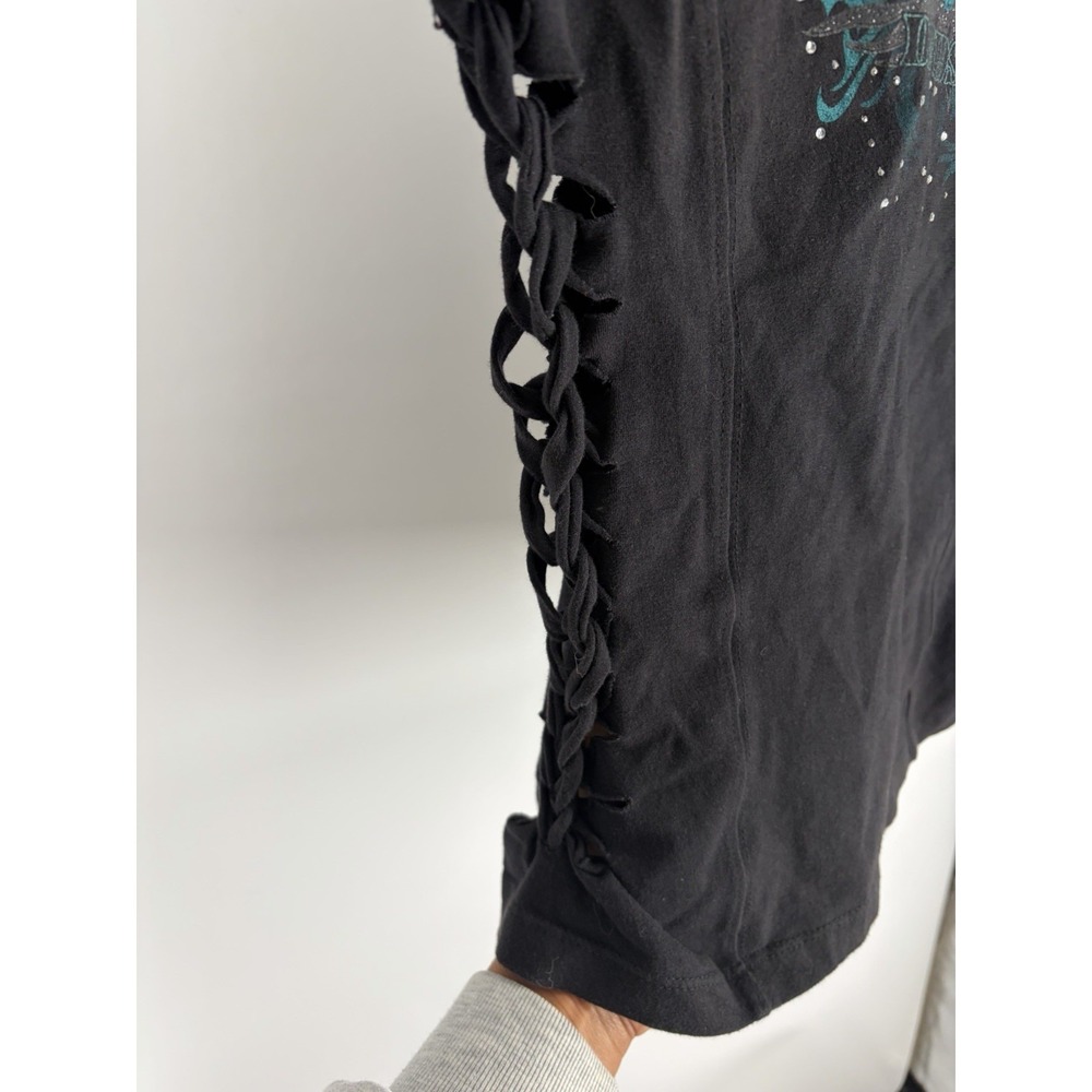 Harley Davidson Skull Woven Side Y2K Moto Biker Grunge Stretch Top S - Picture 4 of 7